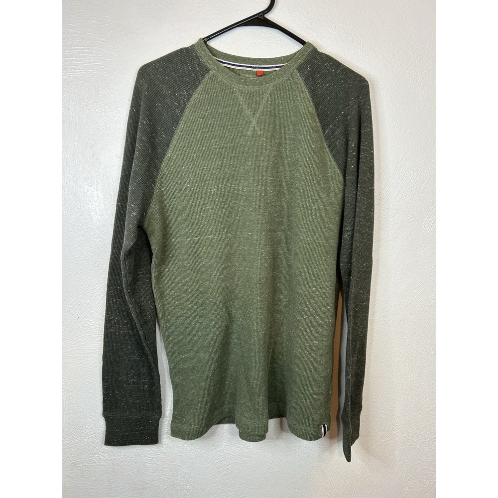 Ruff Hewn Men's Waffle Knit Thermal Shirt Raglan Sleeve Green Heathered Size M